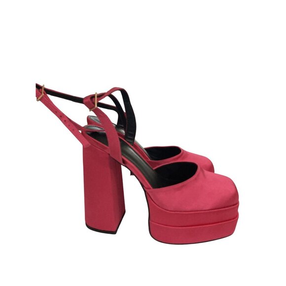 ASOS Diagram women's size 10 Pink Satin Platform Block Ankle Strap Heel Sandals - Picture 5 of 7